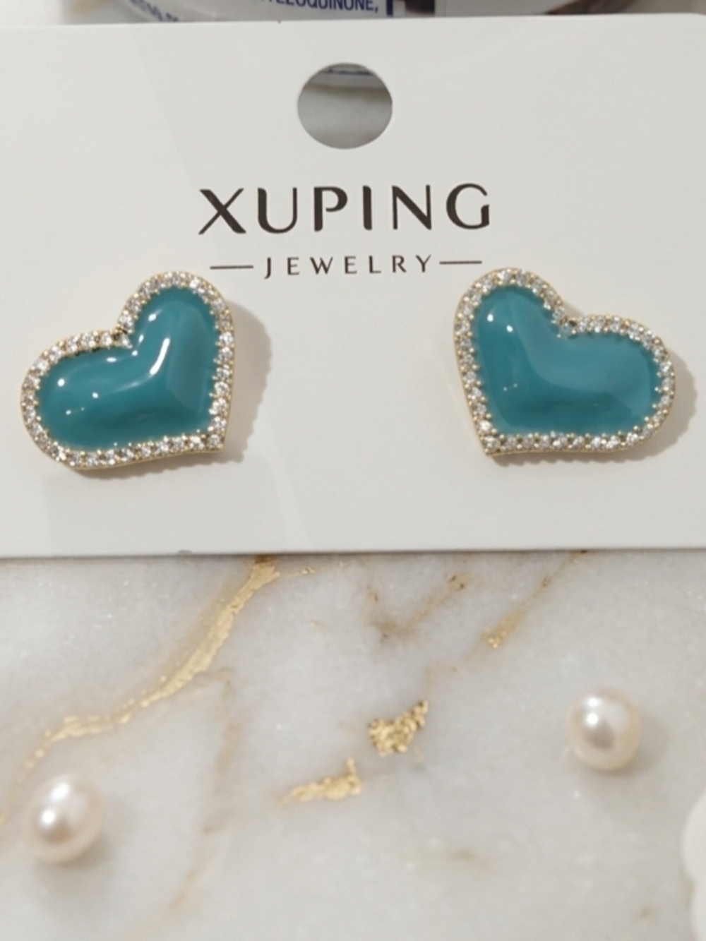 Xuping Turquoise Heart Crystal Edge Stud Earrings